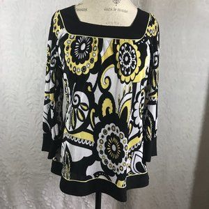 Covington Mod Fun Floral Print Blouse Textured Crinkle